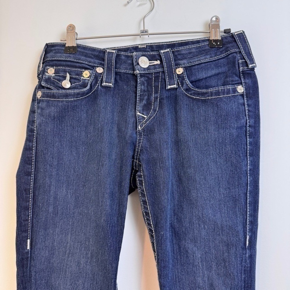 True Religion Joey Flare Y2K Lowrise Jeans Womens 27 Dark Wash Contrast Stitch - Picture 3 of 12